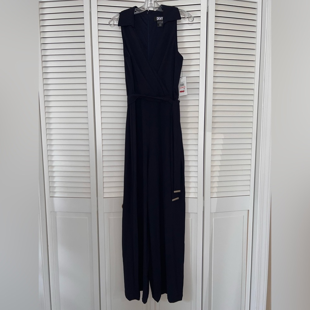 DKNY Dark Navy Sleeveless Collared Jumpsuit